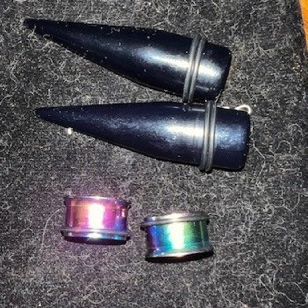 Topbright Ear Stretching Kit Unisex Multi Black Iridescent Tapers Tunnels Set
